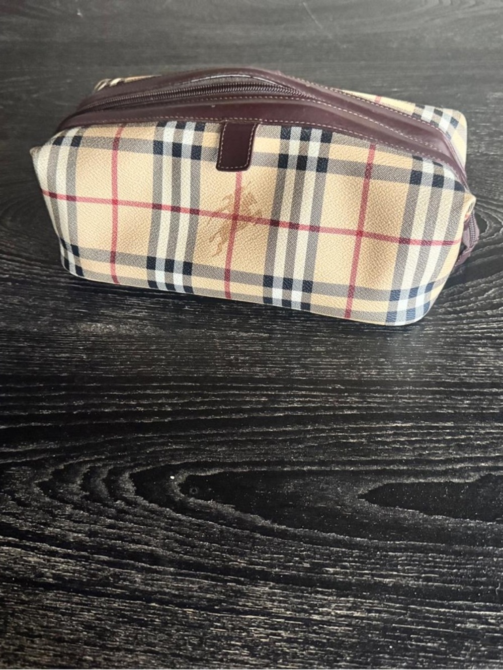 Burberry Beige Plaid Leather-Trim Toiletry Bag - Picture 2 of 6
